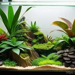 파충류 테라리움 세팅 방법 - **A lush and vibrant tropical terrarium, meticulously arranged to replicate a humid jungle environme...