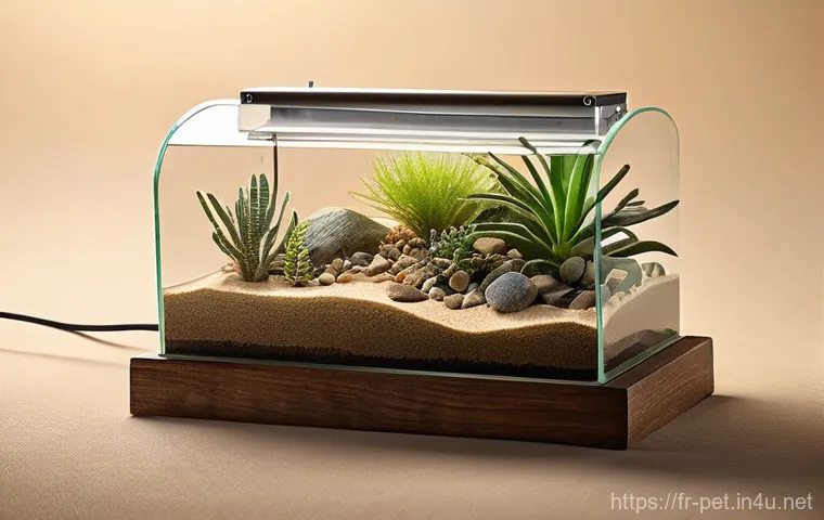 파충류 테라리움 세팅 방법 - **A lush and vibrant tropical terrarium, meticulously arranged to replicate a humid jungle environme...